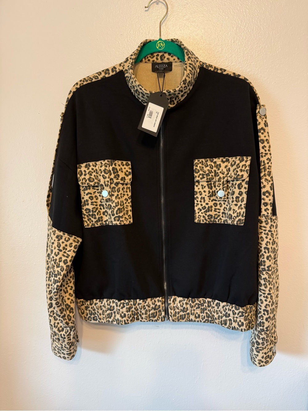Aleza Paris Black Jacket with Leopard Trim